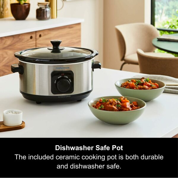 Morphy Richards 3.5L Stainless Steel Slow Cooker, 3 Heat Settings, One Pot Solution, Dishwasher Safe Ceramic Pot, 460017