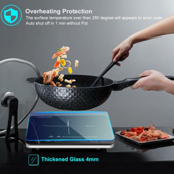 AMZCHEF Single Induction Cooker, Ultra-thin Induction Hob with Fashion Look, 10-level Power and Temperature Control, Black Frosted Glass Panel, Touch Sensor, 3-hour Timer, Safety Lock