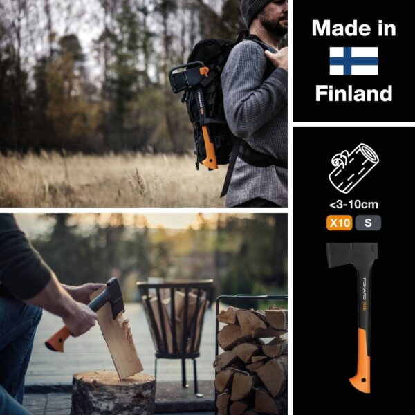 Fiskars Chopping Axe S X10, Storage and Carrying Case Included, Length: 44 cm, Non-Stick Coating, Steel Blade/Fibreglass Handle, Black/Orange, 1015619