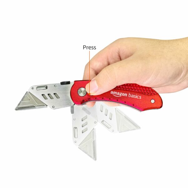 Amazon Basics Durable Folding Utility Knife with Aluminum Body, Red