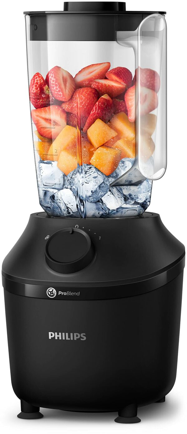 Philips Blender 3000 Series, ProBlend System, 1.9L Maximum Capacity, 1L Effective Capacity, 450W, 1 Speed Setting + Pulse, Plastic Jar, Black, (HR2041/01), Smooth blends with no lumps in 45 seconds*