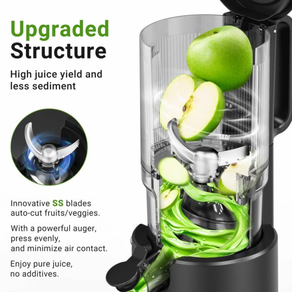 Juicer Machines, 126MM Large Feed Chute for Whole Fruits and Vegetables - 1.5L Capacity 200W Cold Press Juicer