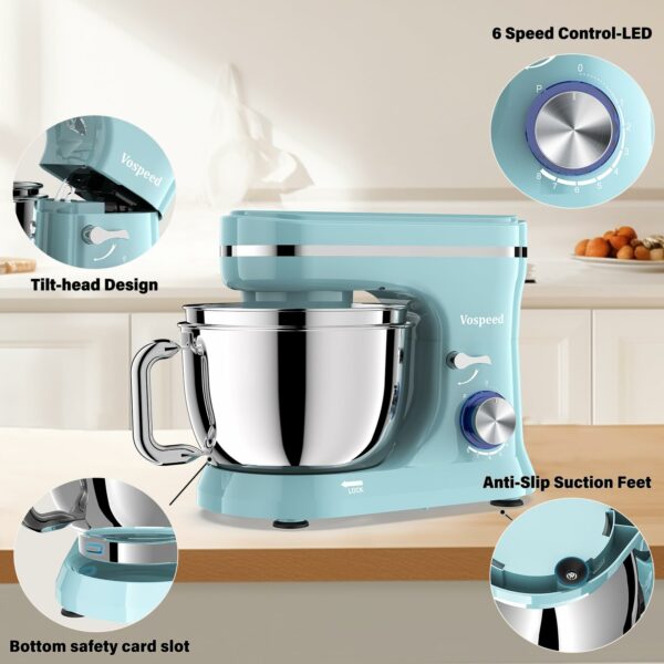 Vospeed Stand Mixer, 4.5L+5L Bowls 8-speed 1000W Tilt-Head Food Mixer for Baking, Kitchen Electric Mixer with Dough Hook, Whisk, Beater, Splash Guard (Bule)