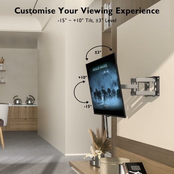 BONTEC TV Wall Mount for 23-70 Inch LED LCD, Swivels Tilts Extends Double Arm Full Motion TV Wall Bracket Holds up to 45kg, Includes HDMI Cable, Spirit Level, Max VESA 400x400mm