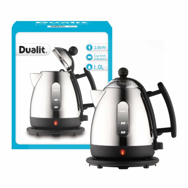 Dualit Lite Kettle - 1L 2kW Jug Kettle - Polished with Black Trim, High Gloss Finish - Fast Boiling Kettle by Dualit - 72200, Silver/Black
