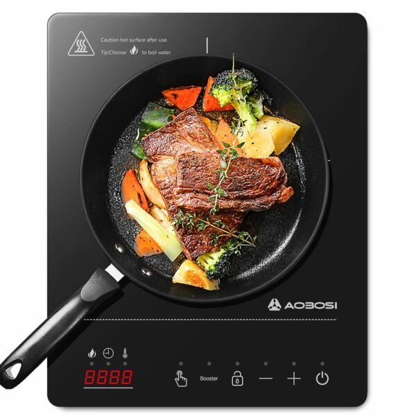 Aobosi Induction Hob,Single Induction Cooker with Portable Ultra-thin Body(32 * 26 * 4.2),20 Power and Temperature levels,Booster Function 2000W,Safety Lock,10H Timer
