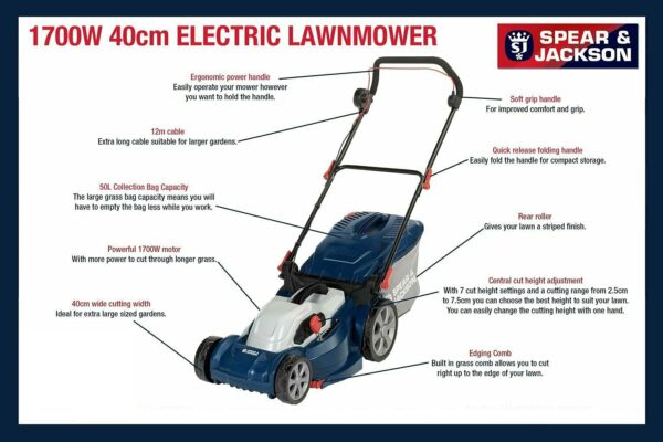 S & J Spear & Jackson 40cm Corded Rotary Lawnmower - 1700W