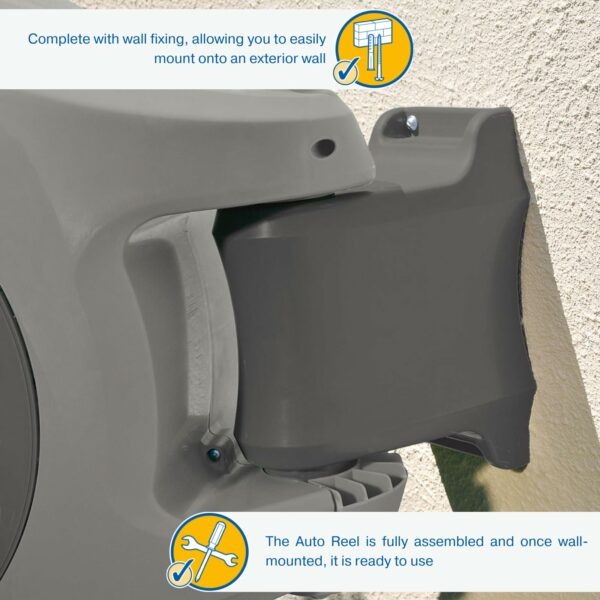 HOZELOCK - Auto Reel Wall-mounted 40m: Easy to Install, Child-lock, Auto-rewind, Ready-to-use with Nozzle, Fittings, Hozelock Hose and Accessories Included 5 Year Guarantee* [2595R8000]