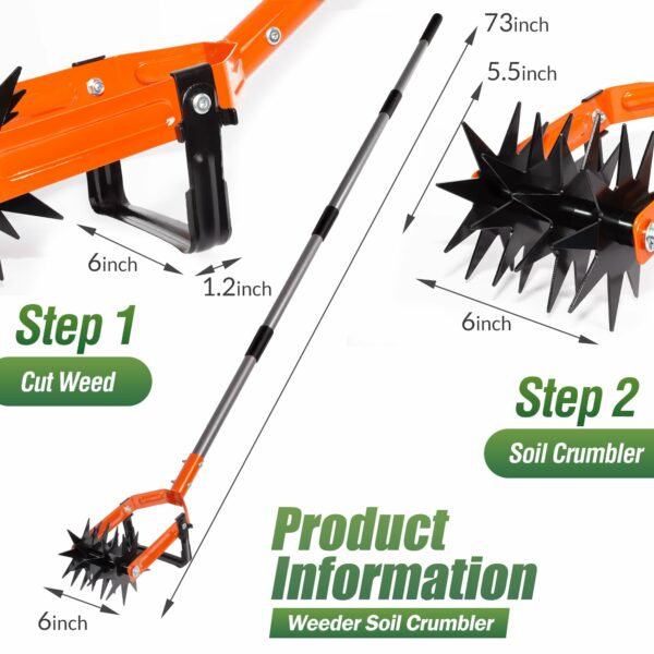Walensee Rotary Cultivator Tool, Adjustable Garden Hand Tiller with Stainless Steel Pole, 2-in-1 Garden Weeder and Crumbler Soil Cultivator Tool for Soil Mixing or Reseeding Grass