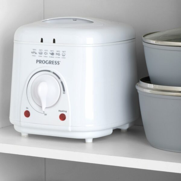 Progress EK2969P Electric 1L Mini Deep Fat Fryer - Removable Cooking Basket, Easy Clean, Non-Slip, Variable Temperature Control to 190°, Non-Stick Oil Tank, Detachable Handle, Countertop Chip Pan