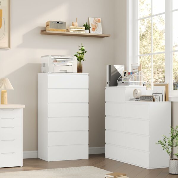 Forehill Chest of Drawers with 6 Drawers 119cm Tall Storage Cabinet White Chest of Drawers Dresser Wooden Cupboard for Bedroom Living Room 60x40x119cm