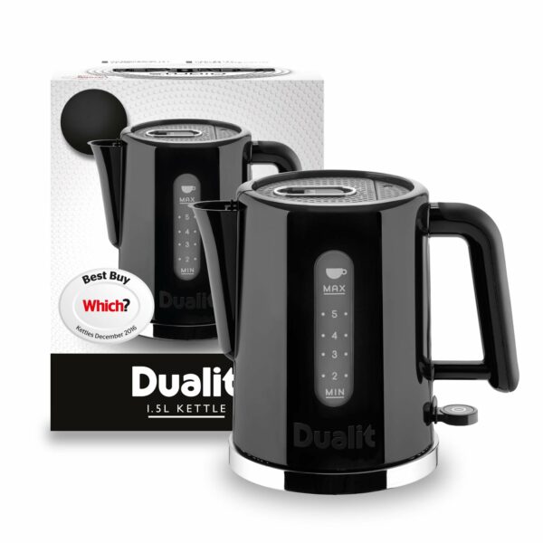 Dualit Studio Kettle | 1.5L 2.4KW Jug Kettle in Black with Polished Trim | Dual Measuring Windows | Fast Boiling BPA Free Kettle | Patented Sure Pour Technology|72110