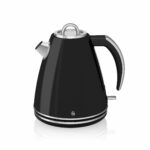 Swan SK24030BN Retro Jug Kettle, Cordless Design, Stainless Steel, 3kW, 1.5 Litre, Black