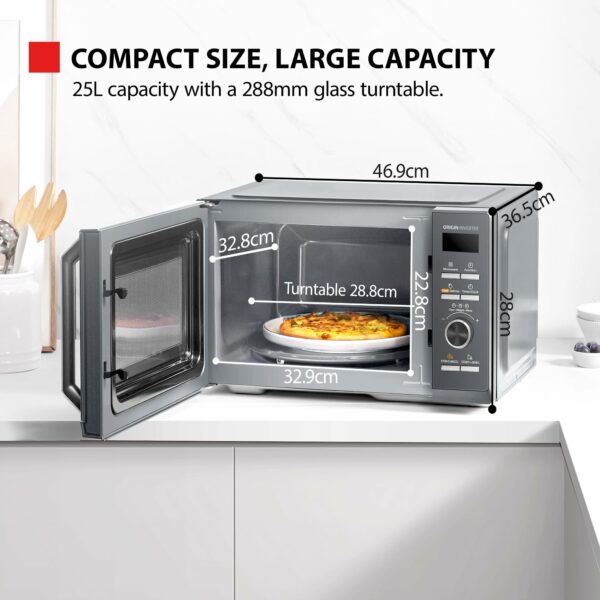 Toshiba 25L 3-in-1 900W Microwave Oven in a Stunning Sleek Morandi Grey Colour, With Origin Inverter, Chef Defrost, Microwave, Grill, Combi, 10 Power Levels, 7 Auto Menus, Easy Clean, MW3-AG25PFI(MG)