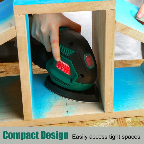 Hychika Sander for Wood 200W, Electric Sander with Dust Collector, 12PCS Sandpapers, 14000RPM Compact Electric Detail Sander