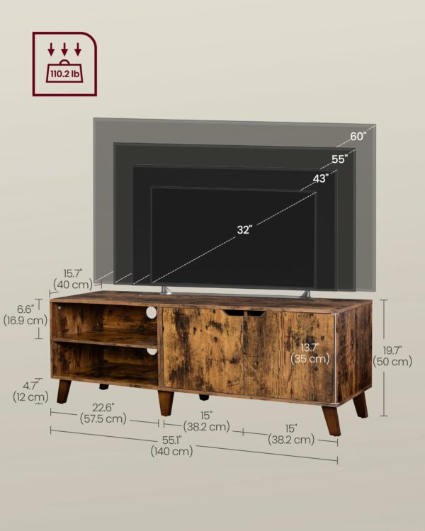 Vasagle TV Stand with 2 Doors, TV Stand with Adjustable Shelves