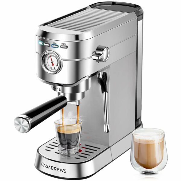 Casabrews Espresso Machine CM5418 1L Removable Water Tank for Cappuccino, Latte, Silver