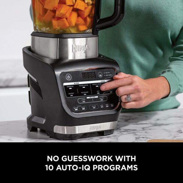 Ninja Foodi Blender & Soup Maker, 10 Auto-iQ Programs, 1.7L Glass Jug, Hot & Cold Blender, Built-In Heating Element, Tamper, Cleaning Program & Brush, 1000W, Black HB150UK