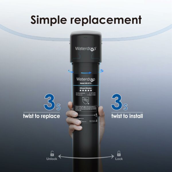 Waterdrop RF15 Replacement Filter Cartridge for 15UA/15UB/15UC Under Sink Water Filter, Reduces PFOA/PFOS, PFAS, Lead, Chlorine, Bad Taste & Odor, NSF/ANSI 42 Certified, 19K Gallons High Capacity