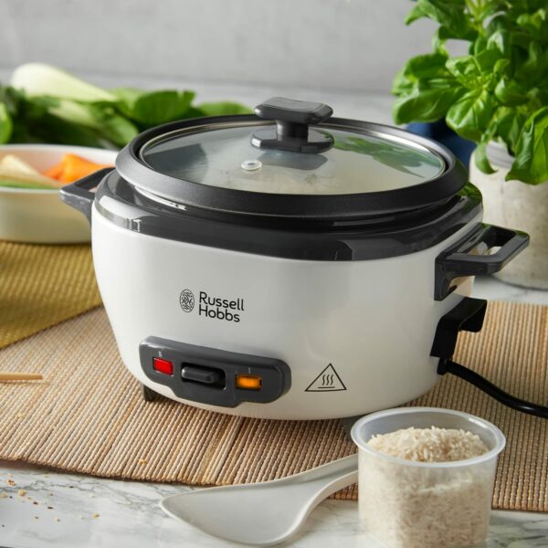 Russell Hobbs Electric Rice Cooker - 1.2kg (6 Portion - 145g per serving) Removable non stick bowl, Dishwasher-safe bowl & lid, Steamer basket, measuring cup & spoon inc, Energy saving, 300W, 27030