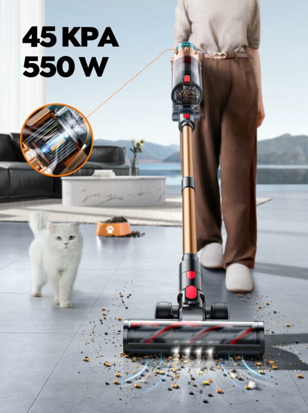 Smoture Cordless Vacuum Cleaner, 550W 45KPA Stick Vacuum with Touch Screen, Up to 60 Mins Runtime, Self-Standing Vacuum