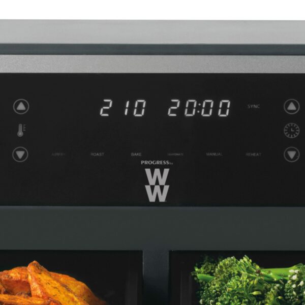 PROGRESS by WW EK5315WW 7.4 L Dual Air Fryer, Family Sized, Healthier Cooking, Digital LED Display, 6 Cooking Functions, Sync/Match Cook, Removable Non-Stick Trays, 2400 W