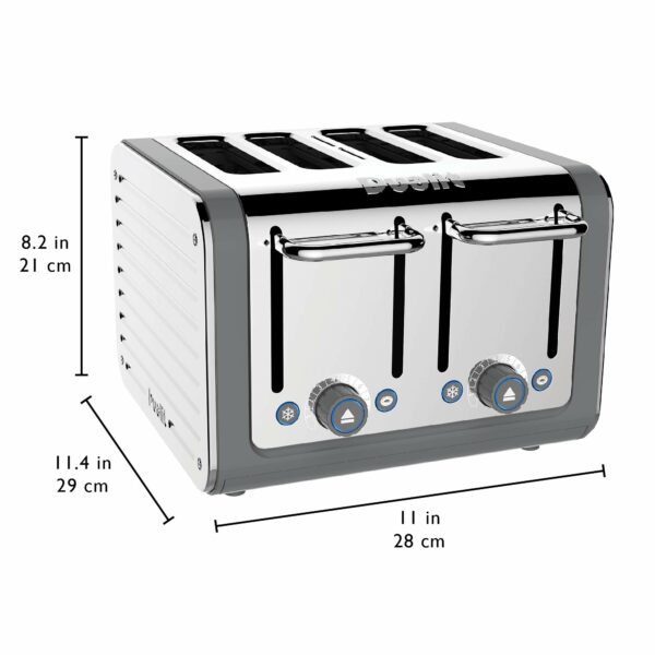 Dualit Architect 4 Slice Toaster | Stainless Steel with Grey Trim|Extra-Wide Slots–Peek and Pop Function–Patented Perfect Toast Technology–Matching Kettle and Sandwich Cage Available | 46526