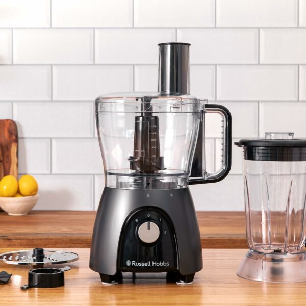 Russell Hobbs Food Processor [Blender/Chopper/Grinder/Vegetable Slicer] Electric Mixer (Kneading, Slicing, Chopping & Shredding, Dishwasher Safe Parts, 900W Peak power) Matte Charcoal 27111