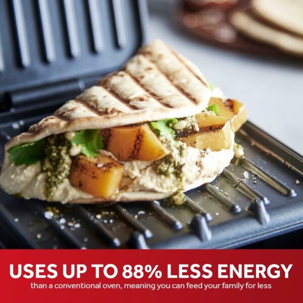 George Foreman Small Electric Fit Grill [Non stick, Healthy, Griddle, Toastie, Hot plate, Panini, BBQ, Energy saving, Vertical storage, Easy clean, Drip tray, Ready to cook light] Black, 760W 25800