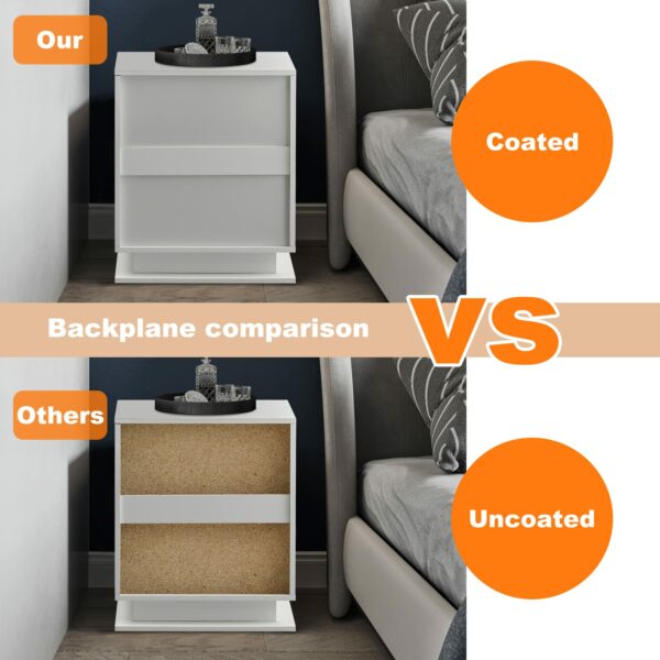 Tukailai Set of 2 Bedside Table with LED Light, 3 Drawers Bedside Cabinet White High Gloss Front Nightstand Cabinet for Bedroom Living Room