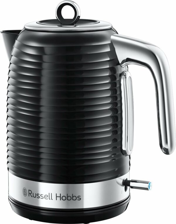 Russell Hobbs Inspire Electric 1.7L Cordless Kettle (Fast Boil 3KW, Black premium textured plastic, high gloss finish, Removable washable anti-scale filter, Pull off lid, Perfect pour spout) 24361