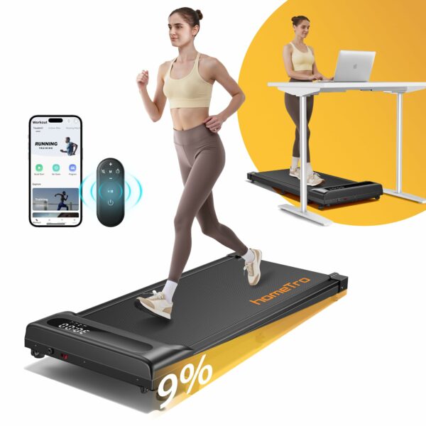 homeTro Walking Pad Treadmill with Incline(9%),3 HP under Desk Treadmills for Home/Office without Assembly,Compact Walking Treadmill with Magnetic Remote & APP Control,120KG Capacity