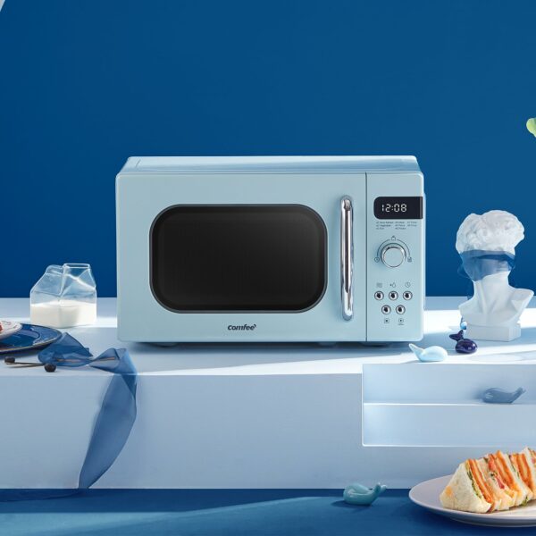 COMFEE' Retro Style 800w 20L Microwave Oven with 8 Auto Menus, 5 Cooking Power Levels, and Express Cook Button - Mint Green -CM-M202RAF(GN)