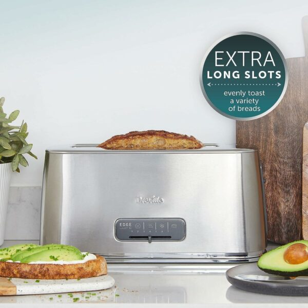 Breville Edge Silver 4-Slice Toaster with Extra Long Slots and High-Lift | Brushed Stainless Steel [VTR023]