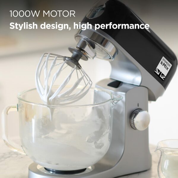 Kenwood KMX754ABK Stand Mixer for Baking, Stylish Kitchen Mixer with K-beater, Dough Hook and Whisk, 5L Glass Bowl, Removable Splash Guard, 1000 W, Black