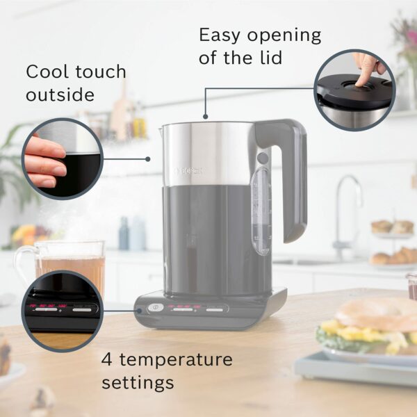 Bosch Styline TWK8633GB Variable Temperature Cordless Kettle, 1.5 litres, 3000W - Black