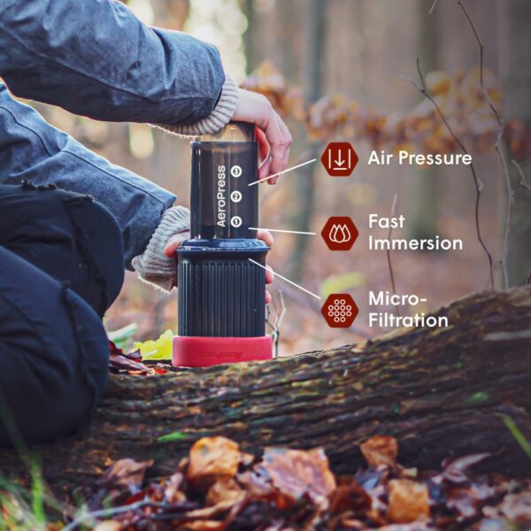 Aeropress Go Portable Travel Coffee Press Kit, 1-3 Cups in a Minute, Coffee, Espresso, & Cold Brew Maker, Manual Coffee Making Machine for Travel, Includes Mug & Lid, Grey