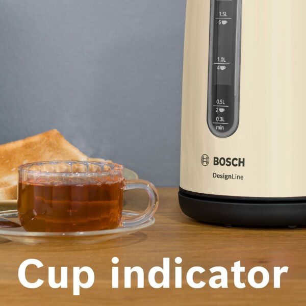 Bosch DesignLine Plus TWK4P437GB Stainless Steel Cordless Kettle,1.7 Litres, 3000 W - Cream