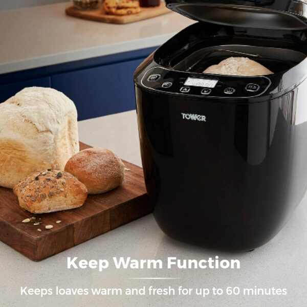 Tower T11003 2 lb Digital Bread Maker with 12 Automatic Programs, 13 Hours Delay Timer, 60 Minutes Keep Warm Function, Adjustable Crust Control, Non-Stick Bread Pan, 550 W, Black