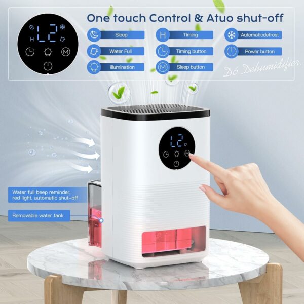 Dehumidifier for Home, 1.6L（54.11 oz) Dehumidifiers for Drying Clothes 2 Mode Auto Shut Off & 24H Timer Touch Control 7-Color Lights Quiet Dehumidifier for Bedroom Bathroom Basements Closet RV