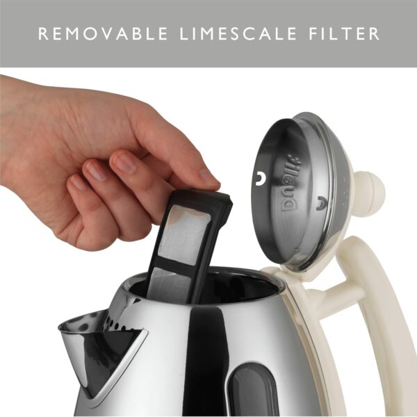 Dualit Lite Kettle | 1 L 2 kW Jug Kettle | Polished with Canvas White Trim, High Gloss Finish | Fast Boiling Kettle by Dualit | 72203, Silver/Canvas White