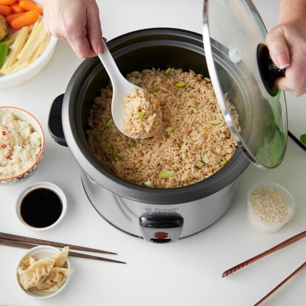 Russell Hobbs Electric Rice Cooker & Steamer - 1.8L (10 cup) Keep warm function, Removable non stick bowl, Easy to clean, Steamer basket, measuring cup & spoon inc, Energy saving, 700W, 19750