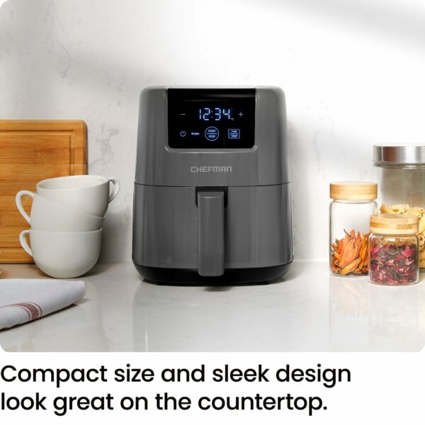 Chefman 2L Mini Air Fryer – Digital Space-Saving Compact Air Fryer with Nonstick and Dishwasher Safe Basket, Quick & Easy Meals in Minutes, Features Digital Timer and Shake Reminder – Grey