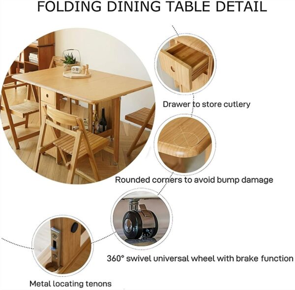 Folding Dining Table with 4 Chairs, Drop Leaf Table for Small Space, Folding Kitchen Table, Space Saving Dining Room Table