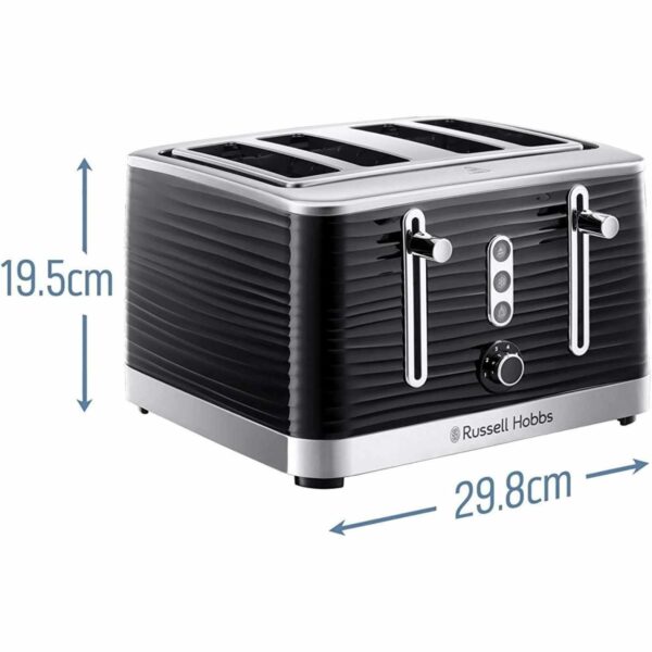 Russell Hobbs Inspire 4 Slice Toaster (Extra wide slots, High lift feature, 6 Browning levels, Frozen/Cancel/Reheat function with Blue LED illumination, 1800W, Black textured high gloss) 24381