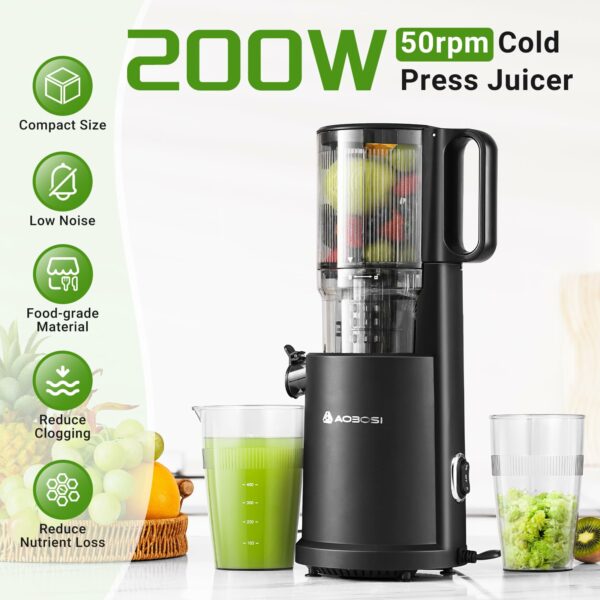 Juicer Machines, 126MM Large Feed Chute for Whole Fruits and Vegetables - 1.5L Capacity 200W Cold Press Juicer