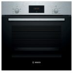 Bosch Serie 2 HHF113BR0B Stainless Steel Single Electric Oven with A Energy Efficiency, 66 Litre Capacity, Electronic Clock Timer And Enamel Interior