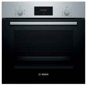 Bosch Serie 2 HHF113BR0B Stainless Steel Single Electric Oven with A Energy Efficiency, 66 Litre Capacity, Electronic Clock Timer And Enamel Interior