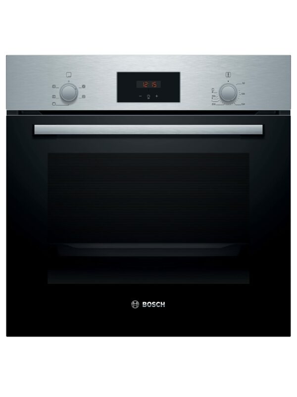 Bosch Serie 2 HHF113BR0B Stainless Steel Single Electric Oven with A Energy Efficiency, 66 Litre Capacity, Electronic Clock Timer And Enamel Interior