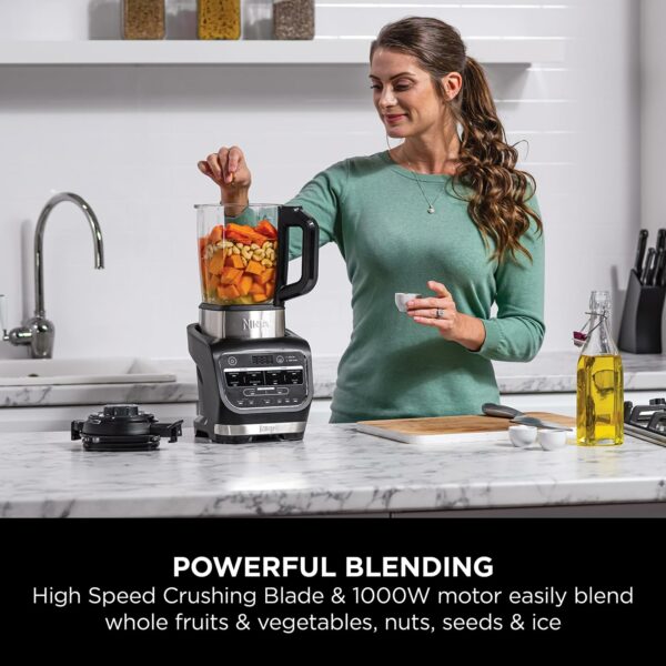 Ninja Foodi Blender & Soup Maker, 10 Auto-iQ Programs, 1.7L Glass Jug, Hot & Cold Blender, Built-In Heating Element, Tamper, Cleaning Program & Brush, 1000W, Black HB150UK